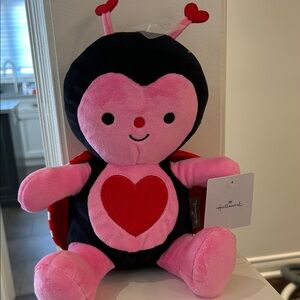 Hallmark Pink and Black Heart Ladybug Plush with Red Heart Accents